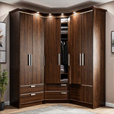 Trueliving 4 Door Corner Brown wardrobe Laminated Finish & PU Finish (6Ft *2Ft *9Ft -1828.8MM X 609MM X 2743.2MM)